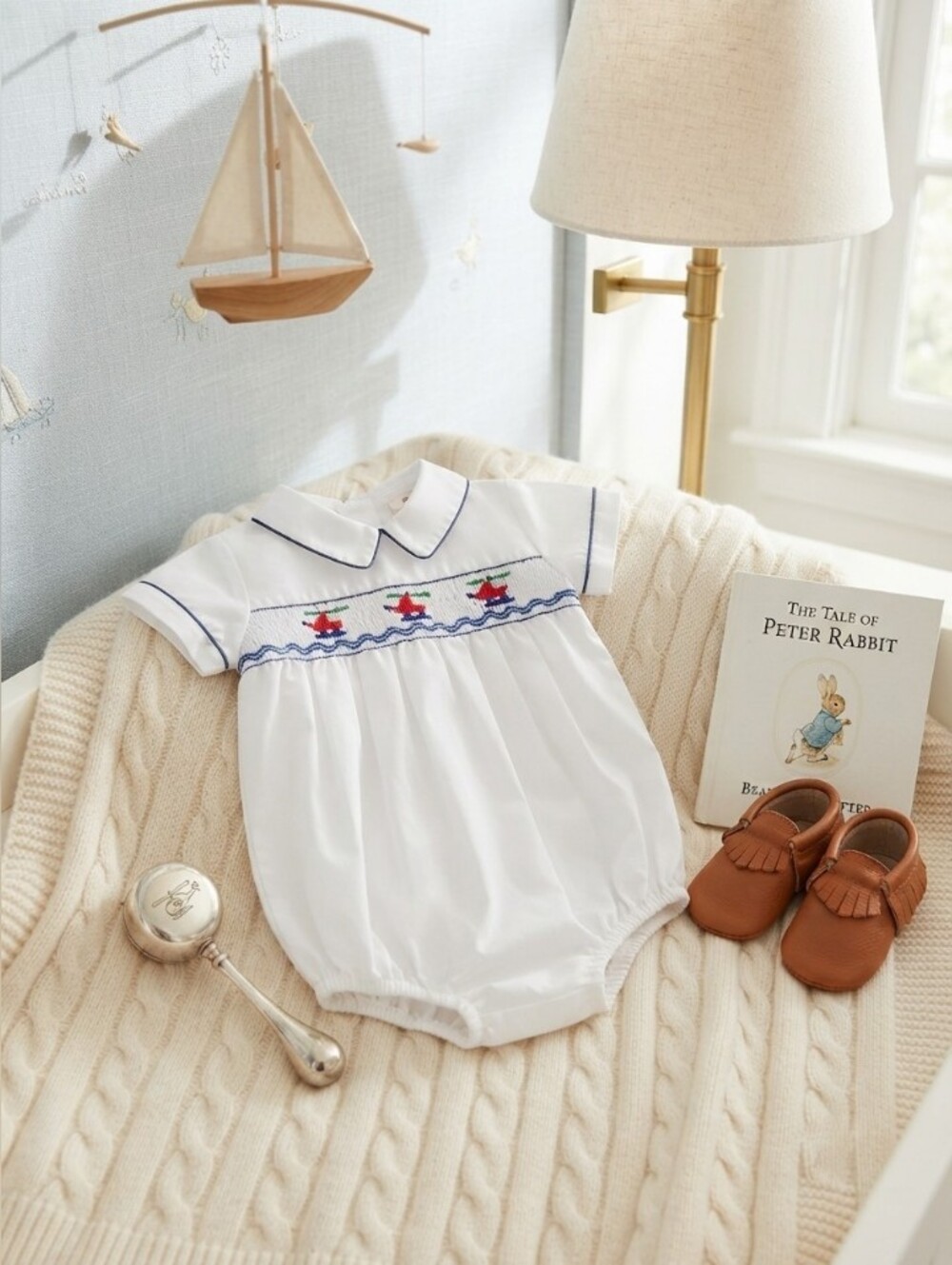 5/$100 White Smocked Baby Bubble with Helicopter Embroidery 🍼